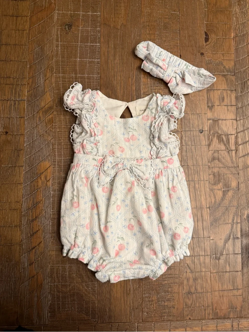 Happily Grey 0-3 Months Baby Girls 2pc Printed Bubble Romper Set With Headband